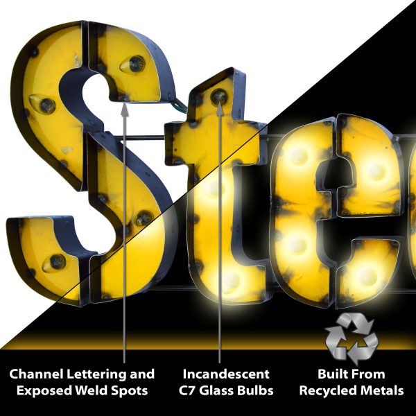 Pittsburgh Steelers Lighted Recycled Metal Wordmark Logo Sign 9