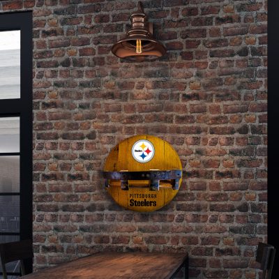 Pittsburgh Steelers Oak Whiskey Barrel Bar Shelf USA Made NFL