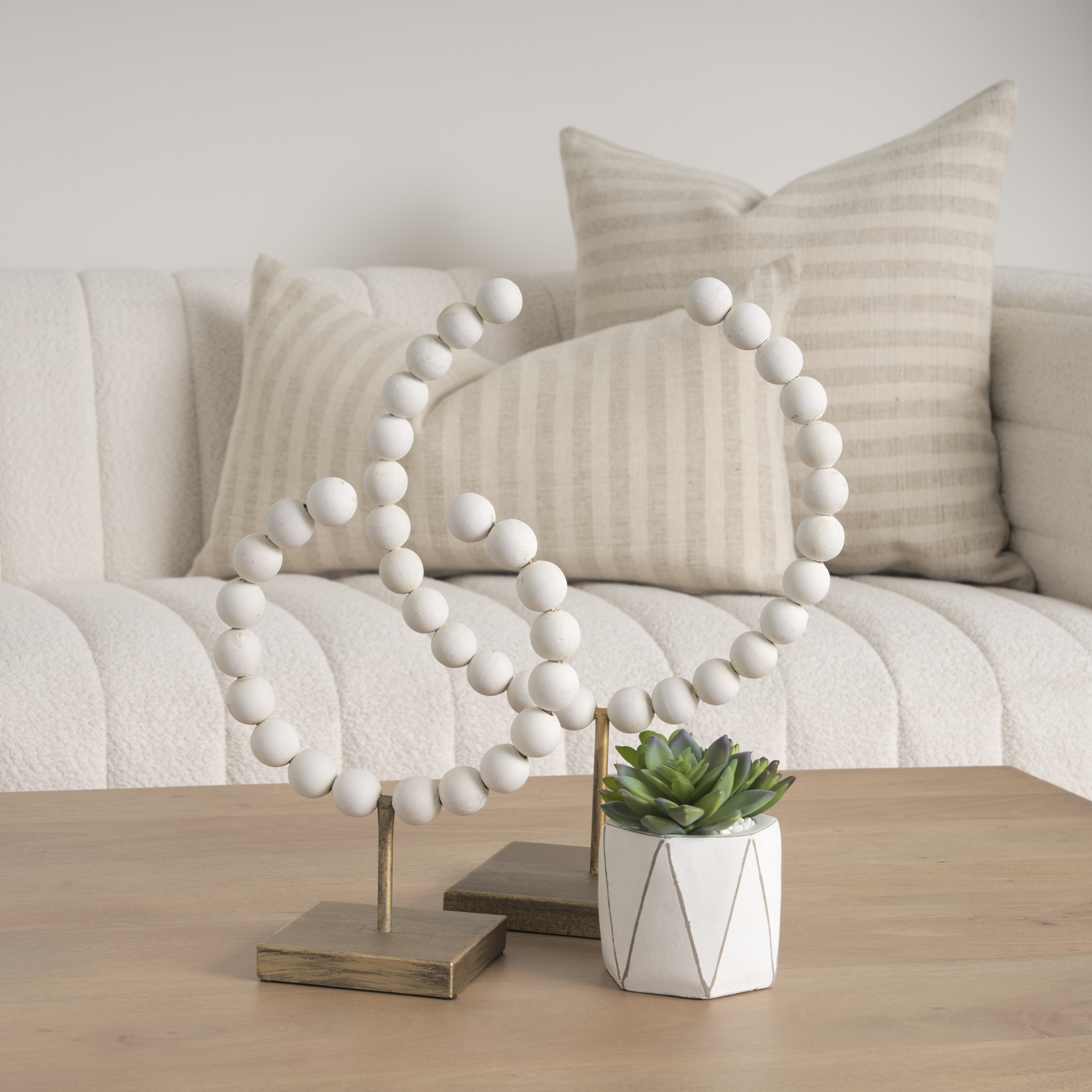 Pontchartrain II (Large) 11L x 6W White Beaded Broken Sphere Decorative Object W/ Gold Base 2 Pontchartrain II (Large) 11L x 6W White Beaded Broken Sphere Decorative Object W/ Gold Base - Image 2