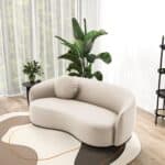 Beige Vegan Leather Japandi Modern Sofa with Organic Curves