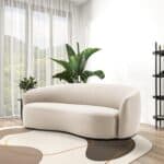 Beige Vegan Leather Japandi Modern Sofa with Organic Curves