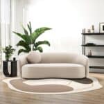Beige Vegan Leather Japandi Modern Sofa with Organic Curves