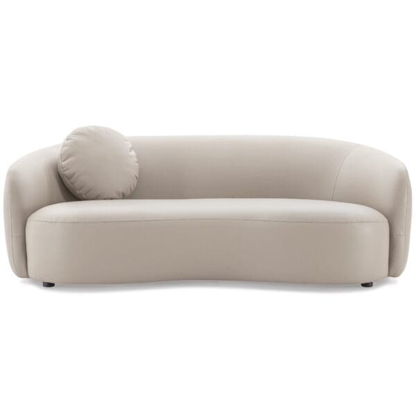 Beige Vegan Leather Japandi Modern Sofa with Organic Curves