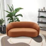 Cognac Vegan Leather Japandi Modern Sofa with Organic Curves