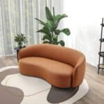 Cognac Vegan Leather Japandi Modern Sofa with Organic Curves