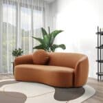 Cognac Vegan Leather Japandi Modern Sofa with Organic Curves