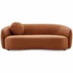 Cognac Vegan Leather Japandi Modern Sofa with Organic Curves