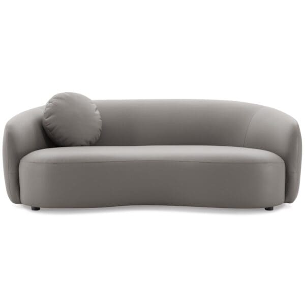 Gray Vegan Leather Japandi Modern Sofa With Organic Curves