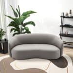 Gray Vegan Leather Japandi Modern Sofa With Organic Curves