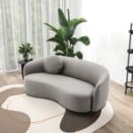 Gray Vegan Leather Japandi Modern Sofa With Organic Curves
