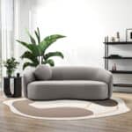 Gray Vegan Leather Japandi Modern Sofa With Organic Curves