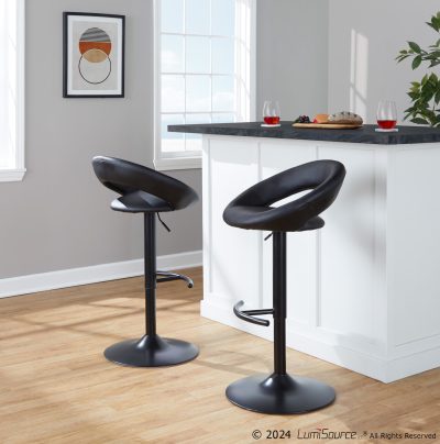 Posh Black Faux Leather Contemporary Swivel Barstools (Set of 2)