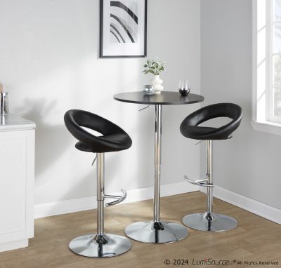 Posh Contemporary Chrome and Black Faux Leather Swivel Barstools (Set of 2)