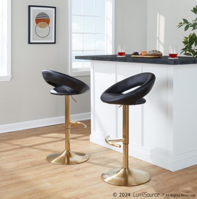 Posh Gold and Black Swivel Adjustable Bar Stools (Set of 2)