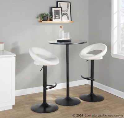 Posh White Faux Leather Black Metal Contemporary Barstool (Set of 2)