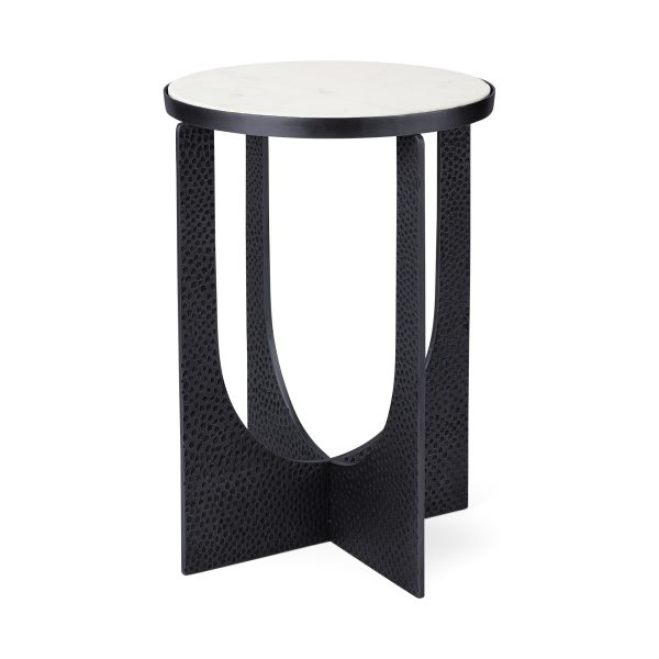 Preston 23H White Marble Top w Matte Black Metal Accent Table