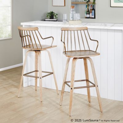 Preston 30 Whitewashed Wood Farmhouse Swivel Barstool