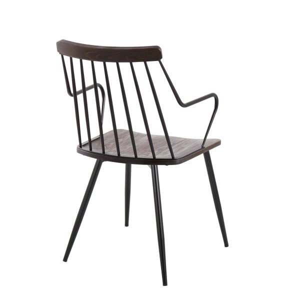 Preston Black Metal Dark Walnut Farmhouse Dining Accent Chair 2