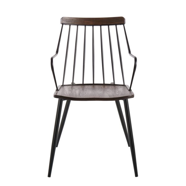 Preston Black Metal Dark Walnut Farmhouse Dining Accent Chair 4