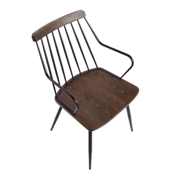 Preston Black Metal Dark Walnut Farmhouse Dining Accent Chair 5