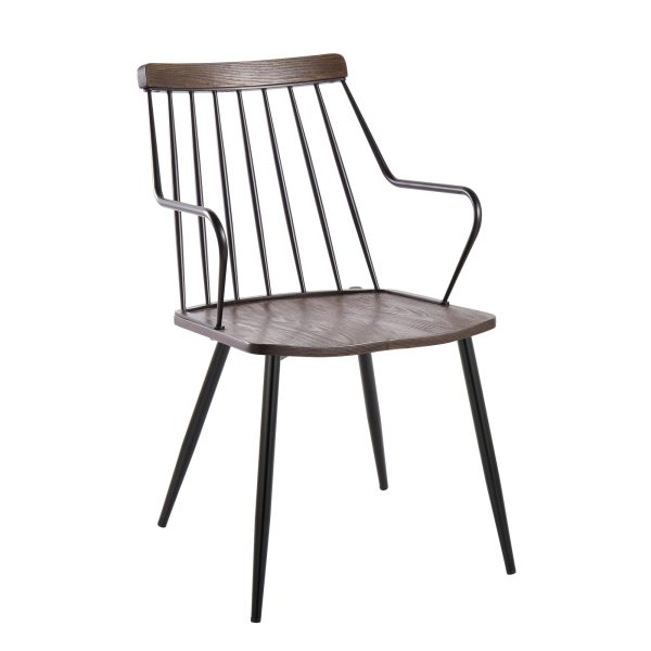 Preston Black Metal Dark Walnut Farmhouse Dining Accent Chair