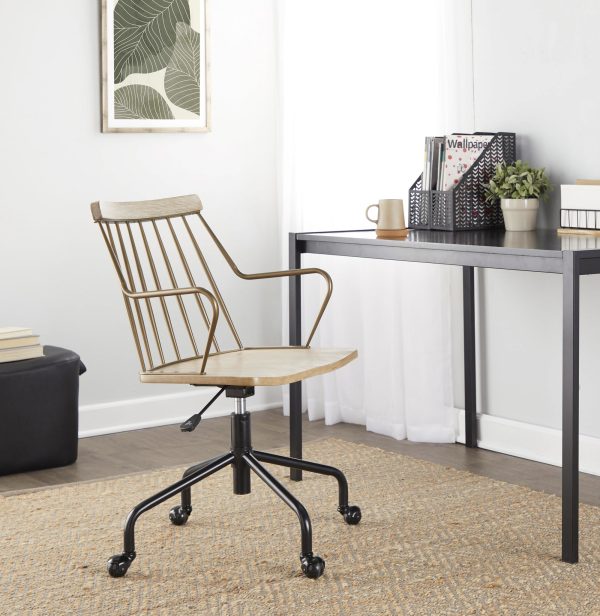 Preston Farmhouse Adjustable Swivel Office Chair Black Metal Wood 1
