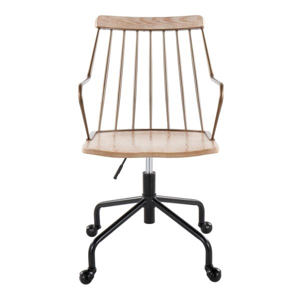 Preston Farmhouse Adjustable Swivel Office Chair Black Metal Wood 12