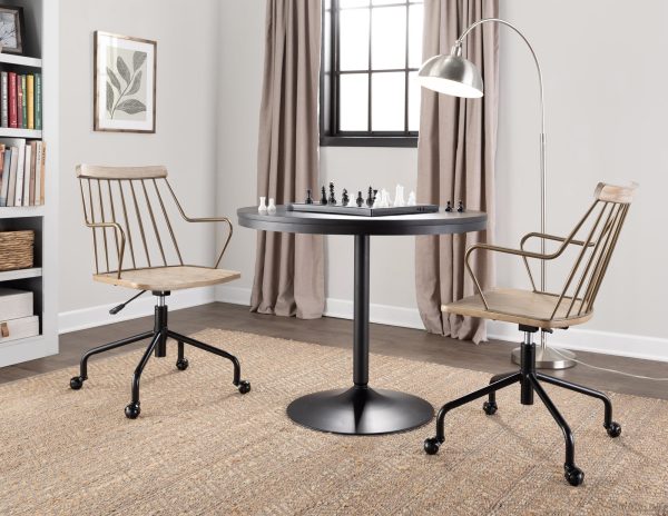 Preston Farmhouse Adjustable Swivel Office Chair Black Metal Wood 2