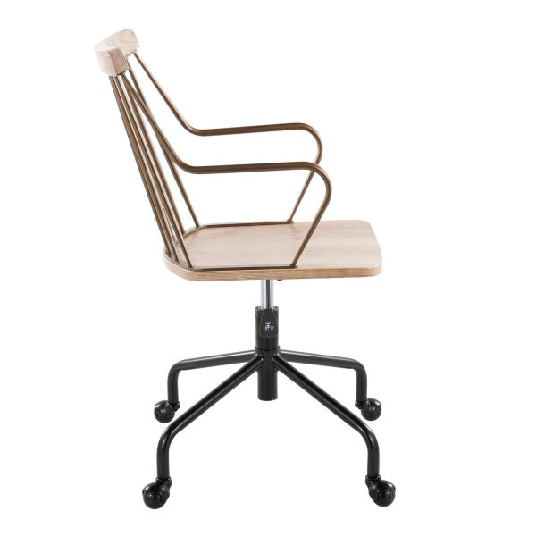 Preston Farmhouse Adjustable Swivel Office Chair Black Metal Wood 5