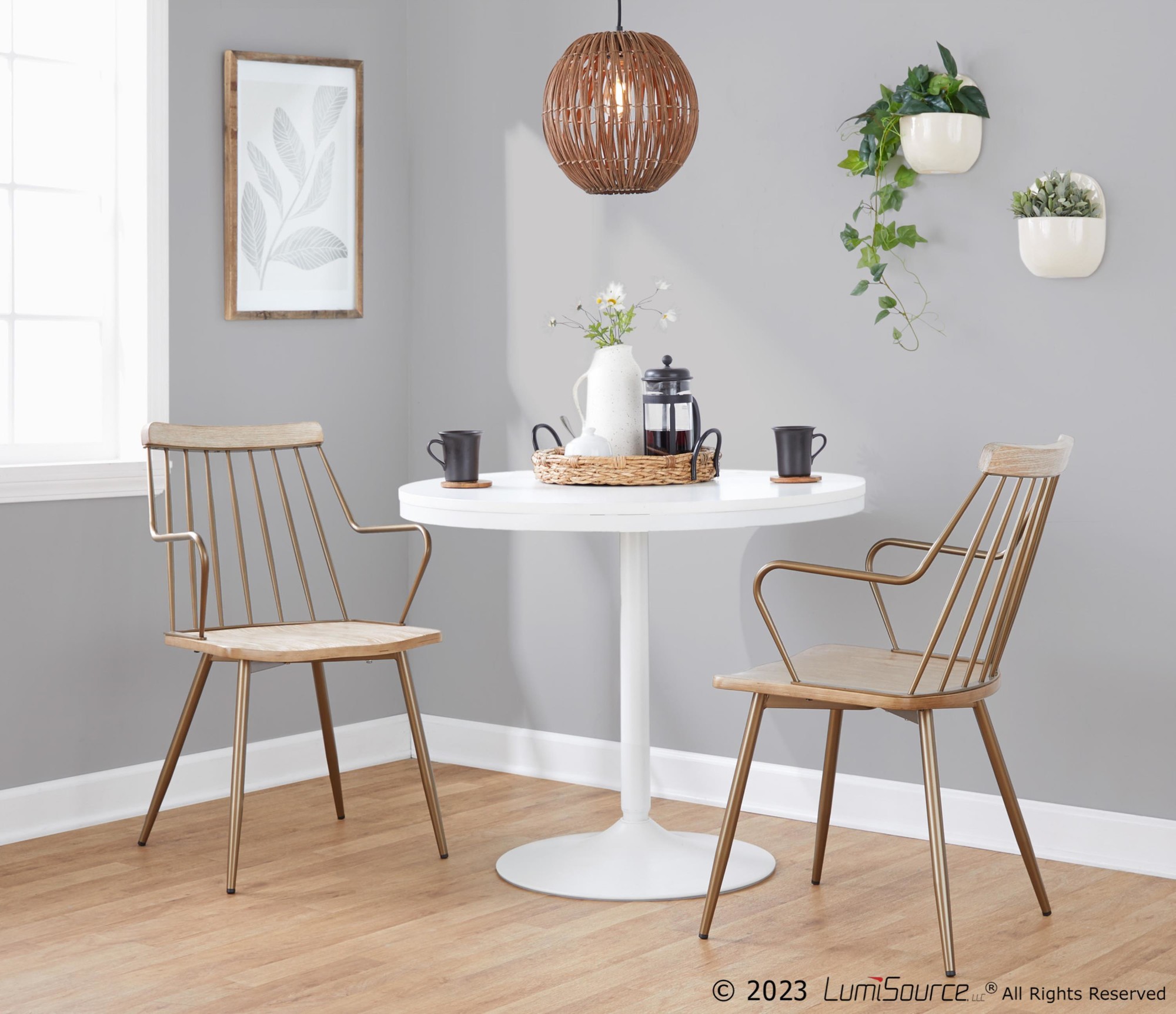 Preston Farmhouse Antique Copper Whitewashed Wood Dining Chairs (Set of 2) 2 Preston Farmhouse Antique Copper Whitewashed Wood Dining Chairs (Set of 2) - Image 2