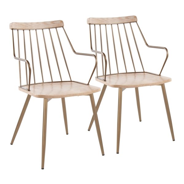 Preston Farmhouse Antique Copper Whitewashed Wood Dining Chairs Set of 2 2