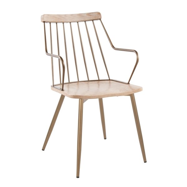 Preston Farmhouse Antique Copper Whitewashed Wood Dining Chairs Set of 2 3