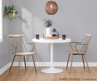 Preston Farmhouse Antique Copper Whitewashed Wood Dining Chairs (Set of 2)