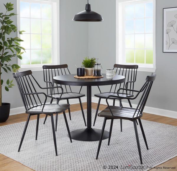 Preston Farmhouse Black Metal Dark Walnut Dining Chairs Set of 2