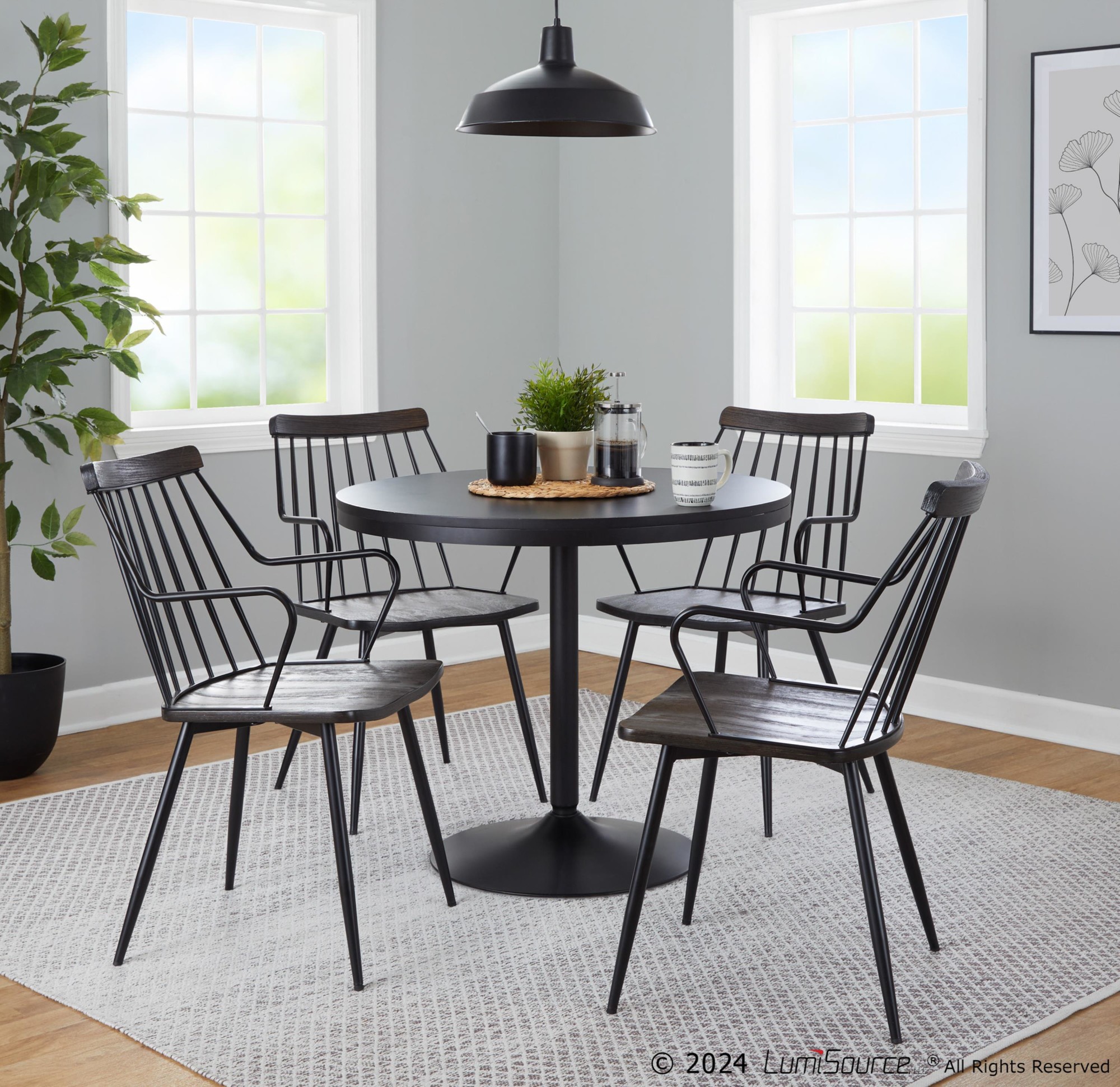 Preston Farmhouse Black Metal Dark Walnut Dining Chairs (Set of 2) 1 Preston Farmhouse Black Metal Dark Walnut Dining Chairs (Set of 2)