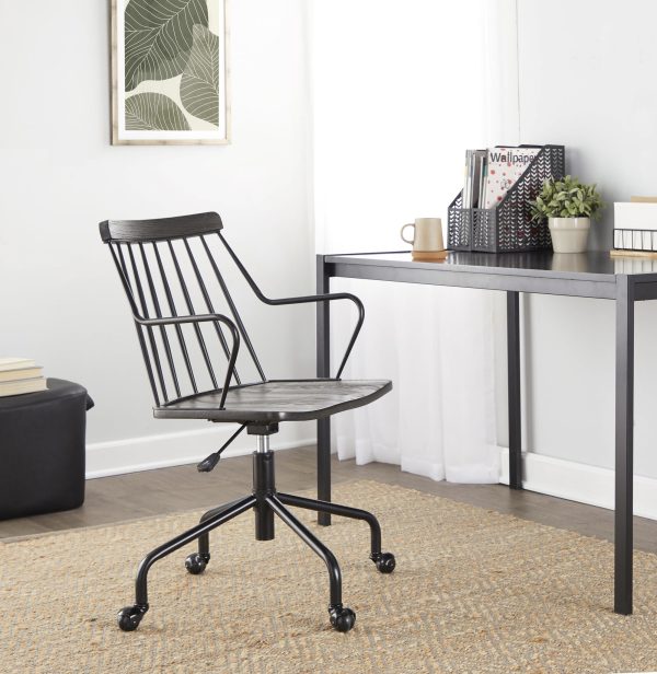 Preston Farmhouse Black Metal and Walnut Wood Office Chair 1