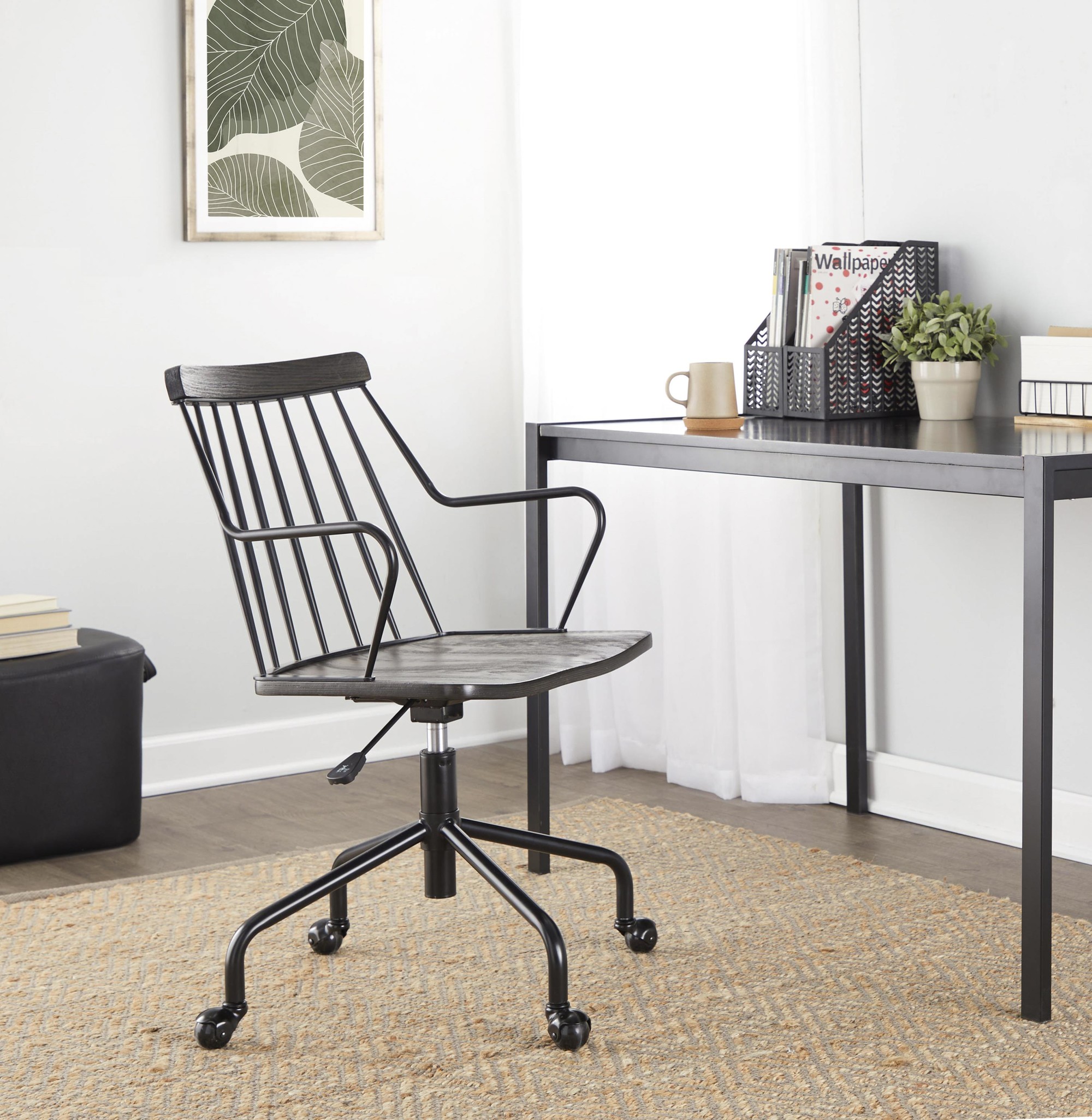 Preston Farmhouse Black Metal and Walnut Wood Office Chair 2 Preston Farmhouse Black Metal and Walnut Wood Office Chair - Image 2