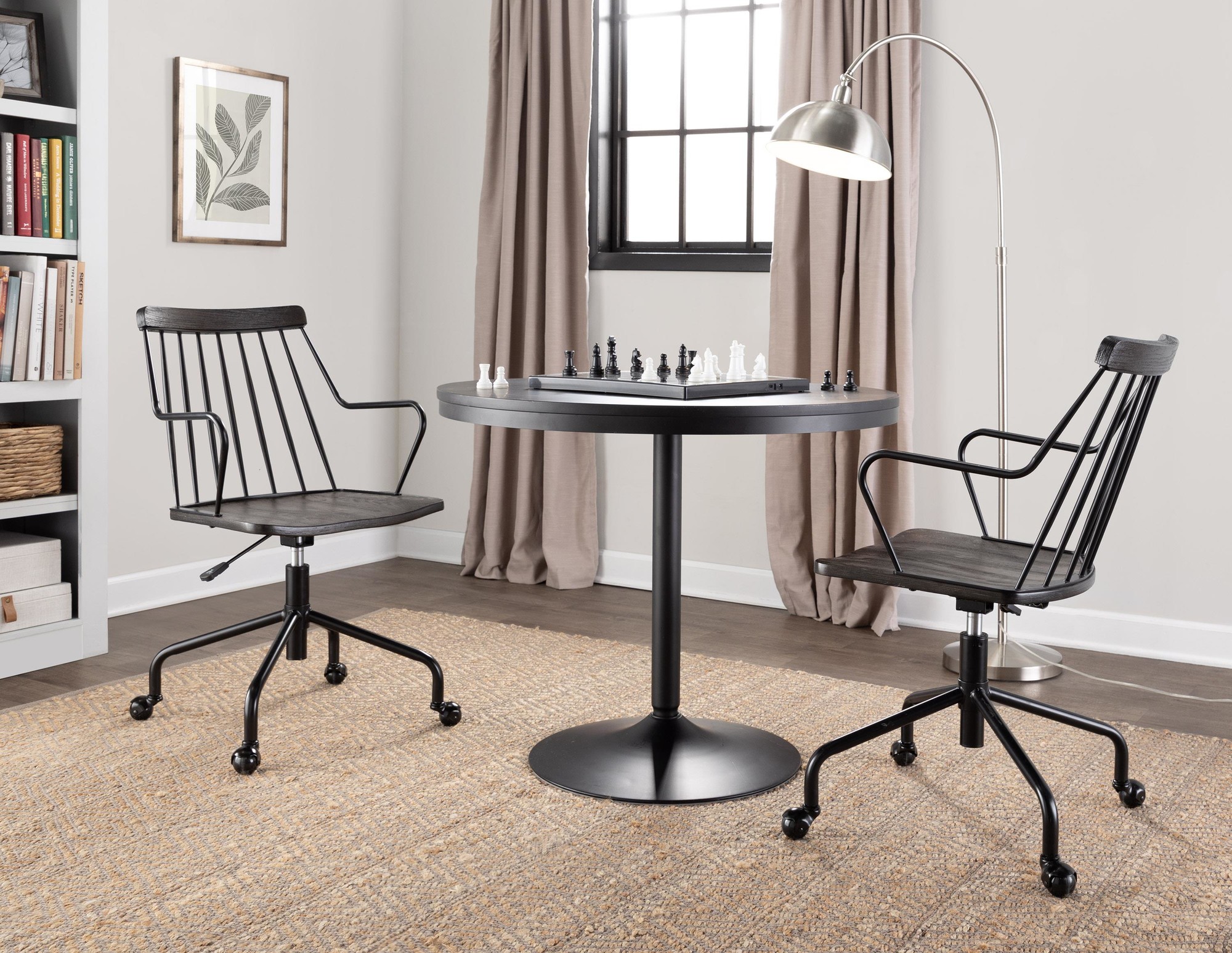 Preston Farmhouse Black Metal and Walnut Wood Office Chair 3 Preston Farmhouse Black Metal and Walnut Wood Office Chair - Image 3