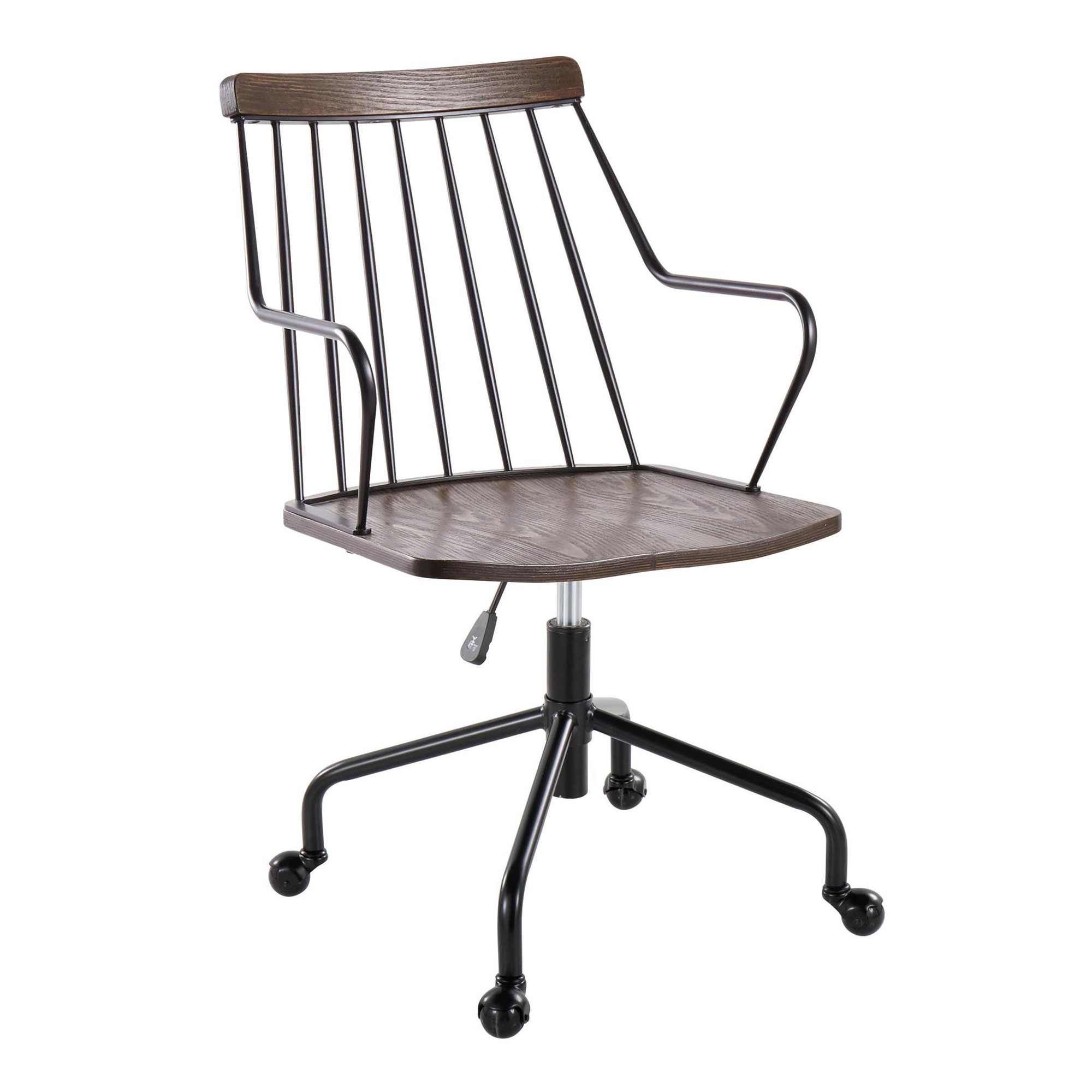 Preston Farmhouse Black Metal and Walnut Wood Office Chair 4 Preston Farmhouse Black Metal and Walnut Wood Office Chair - Image 4