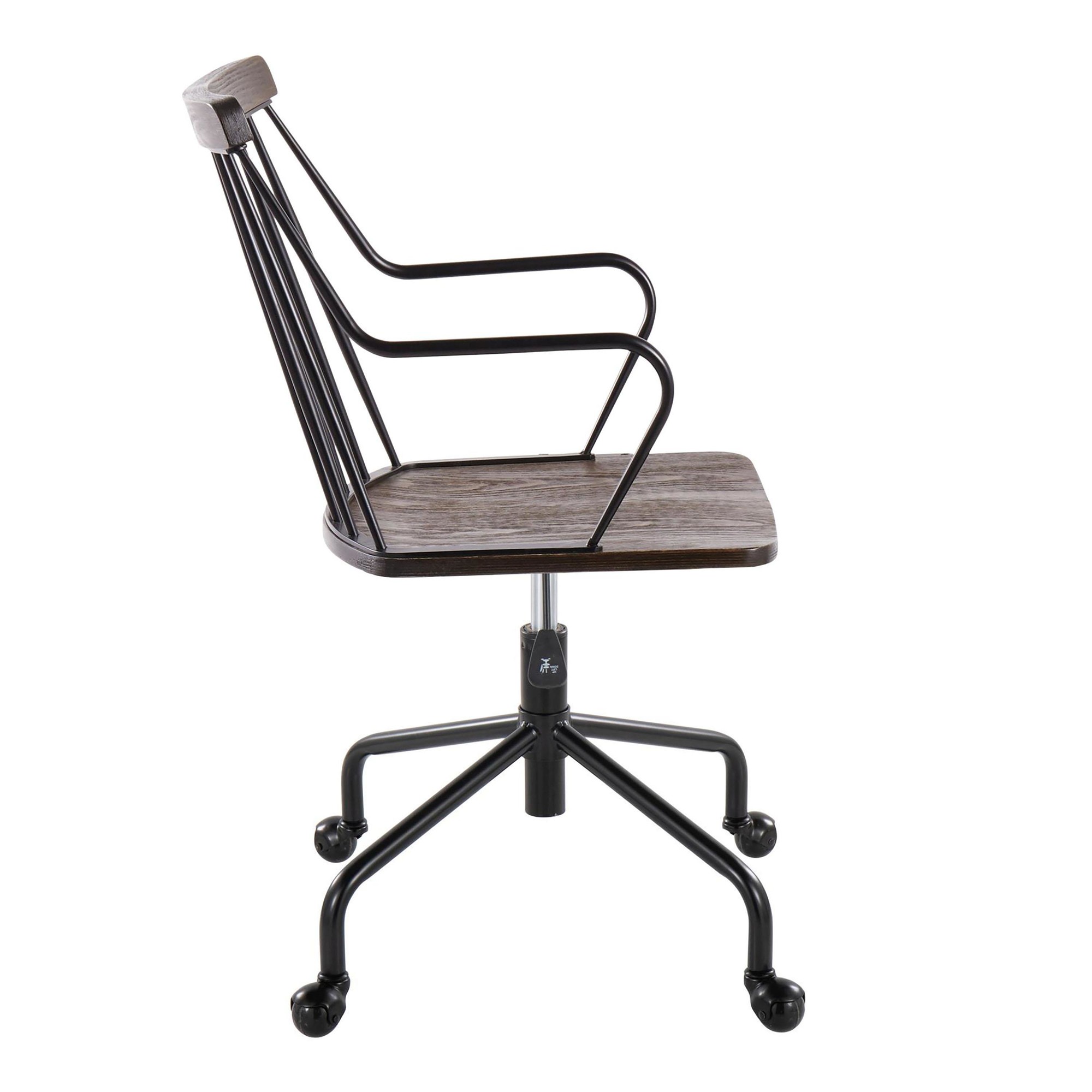 Preston Farmhouse Black Metal and Walnut Wood Office Chair 6 Preston Farmhouse Black Metal and Walnut Wood Office Chair - Image 6