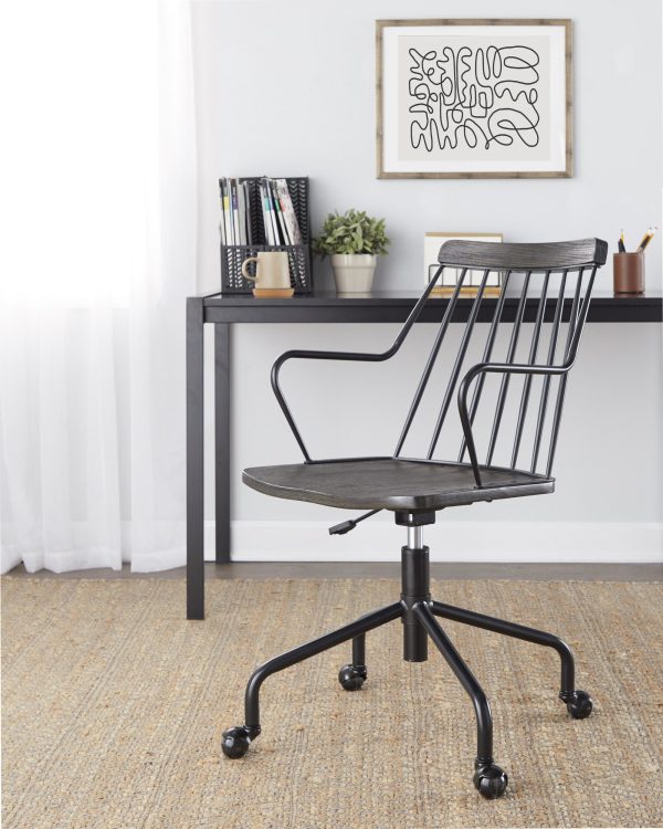 Preston Farmhouse Black Metal and Walnut Wood Office Chair