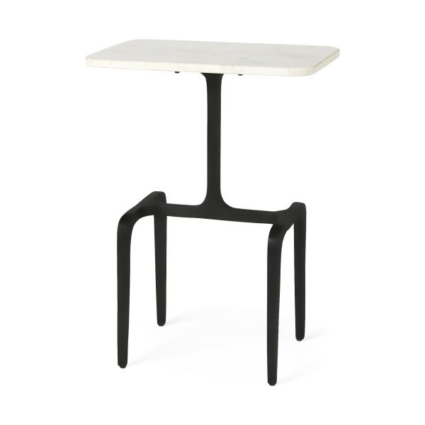 Preston White Marble Tabletop w Matte Black Iron Base Accent Table