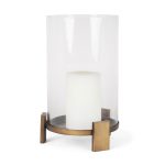 Price Large Antiqued Gold Metal w/ Glass Hurricane Candle Holder