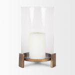 Price Large Antiqued Gold Metal w/ Glass Hurricane Candle Holder