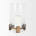 Price Large Antiqued Gold Metal w/ Glass Hurricane Candle Holder