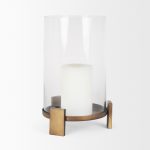Price Large Antiqued Gold Metal w/ Glass Hurricane Candle Holder