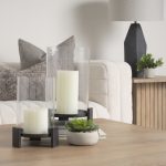 Price Large Matte Black Metal w/ Glass Hurricane Candle Holder