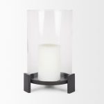 Price Large Matte Black Metal w/ Glass Hurricane Candle Holder