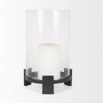 Price Large Matte Black Metal w/ Glass Hurricane Candle Holder