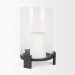 Price Large Matte Black Metal w/ Glass Hurricane Candle Holder
